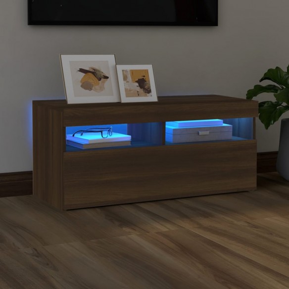 Meuble TV avec lumières LED Chêne marron 90x35x40 cm