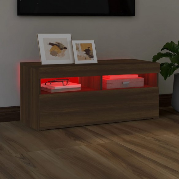 Meuble TV avec lumières LED Chêne marron 90x35x40 cm