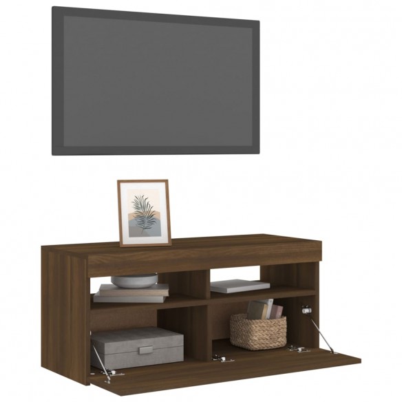 Meuble TV avec lumières LED Chêne marron 90x35x40 cm