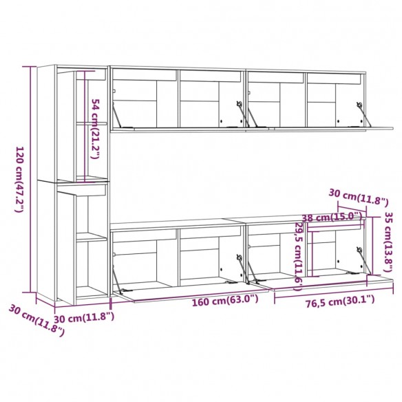 Meubles TV 6 pcs Blanc Bois massif de pin