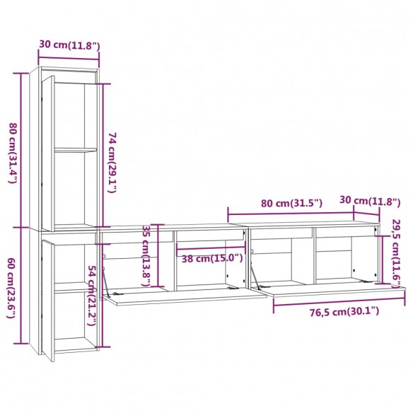 Meubles TV 4 pcs Blanc Bois massif de pin