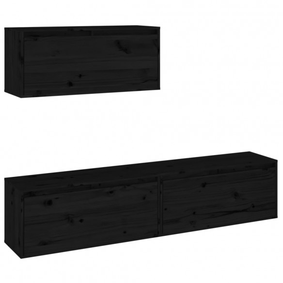 Meubles TV 3 pcs Noir Bois massif de pin