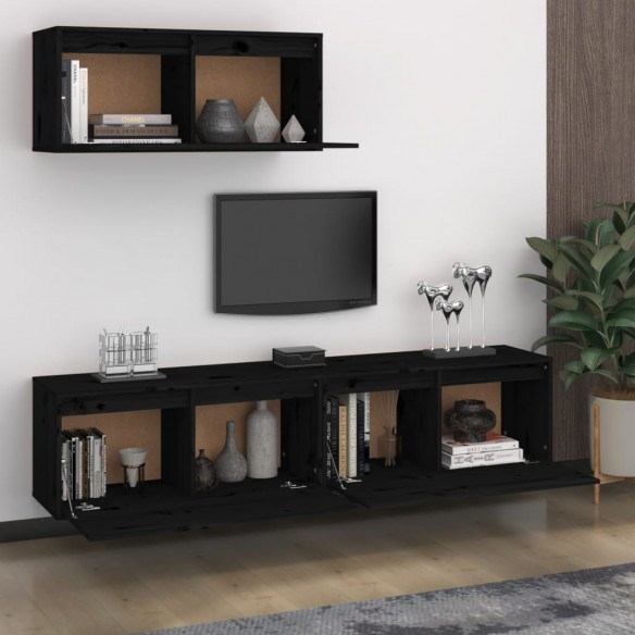 Meubles TV 3 pcs Noir Bois massif de pin