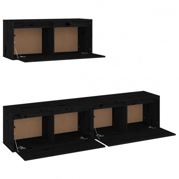 Meubles TV 3 pcs Noir Bois massif de pin