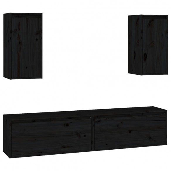 Meubles TV 4 pcs Noir Bois massif de pin