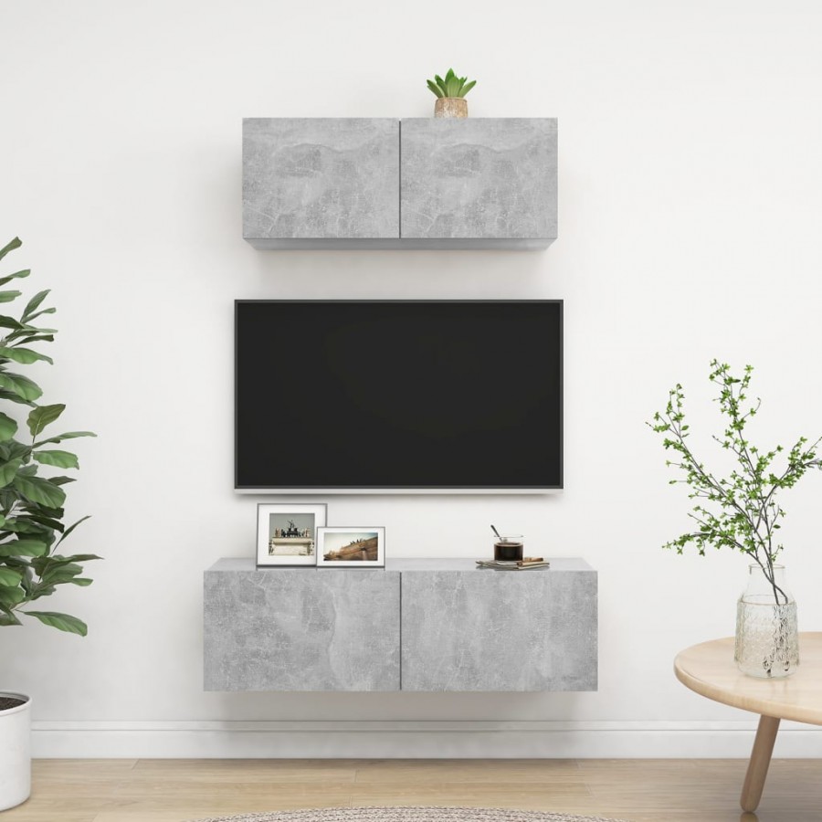 Ensemble de meuble TV 2 pcs Gris béton Aggloméré