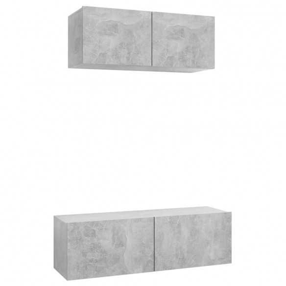 Ensemble de meuble TV 2 pcs Gris béton Aggloméré