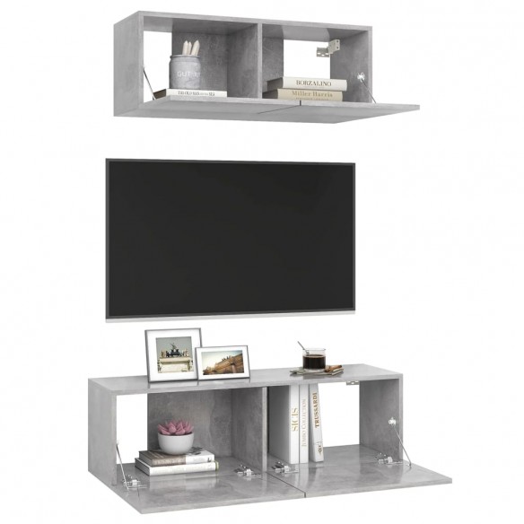 Ensemble de meuble TV 2 pcs Gris béton Aggloméré