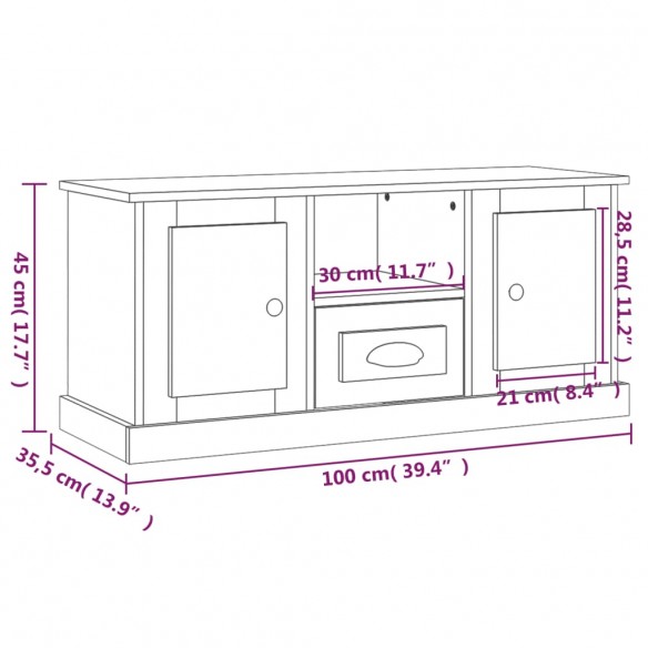 Meuble TV blanc 100x35,5x45 cm bois d'ingénierie