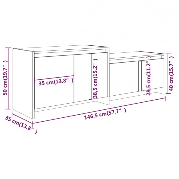 Meuble TV Blanc brillant 146,5x35x50 cm Aggloméré