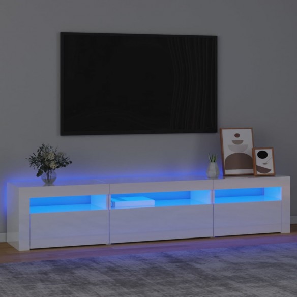 Meuble TV avec lumières LED Blanc brillant 195x35x40 cm