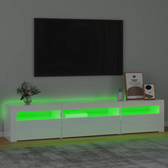 Meuble TV avec lumières LED Blanc brillant 195x35x40 cm