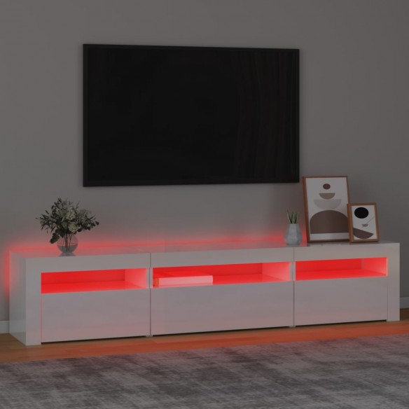 Meuble TV avec lumières LED Blanc brillant 195x35x40 cm