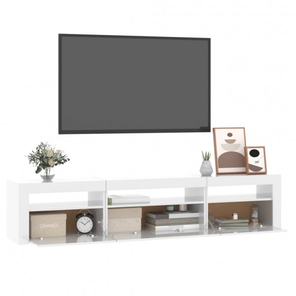 Meuble TV avec lumières LED Blanc brillant 195x35x40 cm