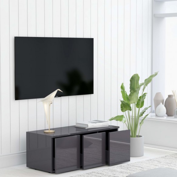 Meuble TV Gris brillant 80x34x30 cm Aggloméré