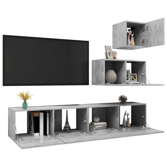 Ensemble de meuble TV 4 pcs Gris béton Aggloméré