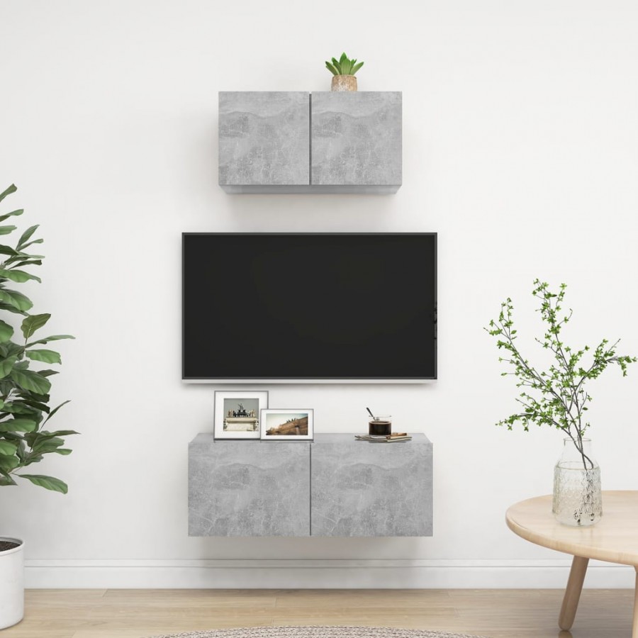 Ensemble de meuble TV 2 pcs Gris béton Aggloméré