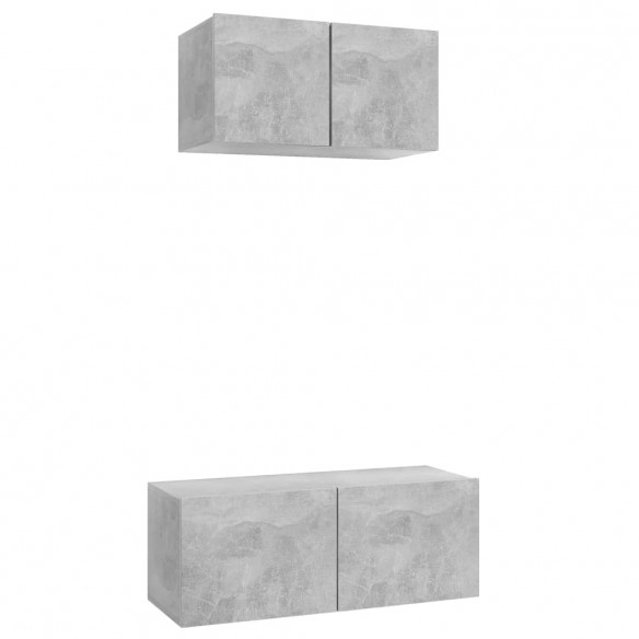 Ensemble de meuble TV 2 pcs Gris béton Aggloméré