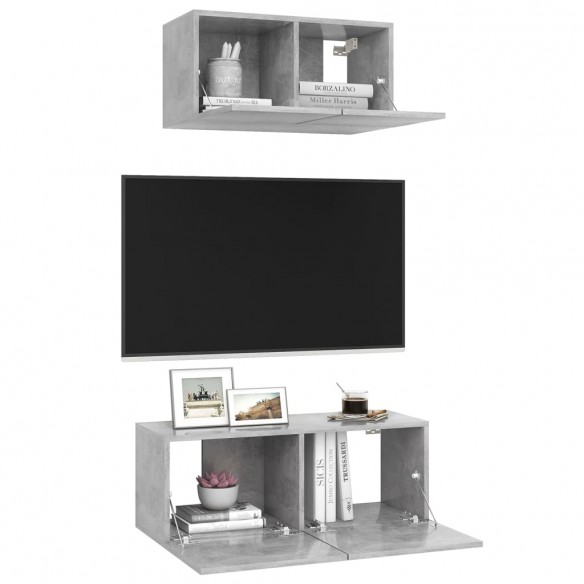 Ensemble de meuble TV 2 pcs Gris béton Aggloméré