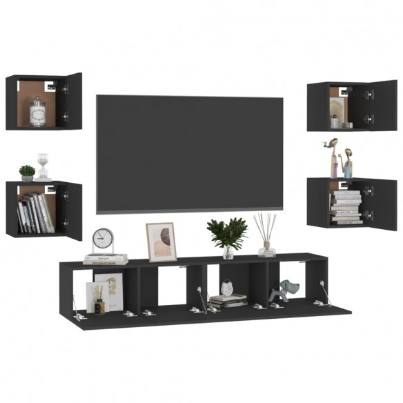 Ensemble de meubles TV 6 pcs Noir Aggloméré