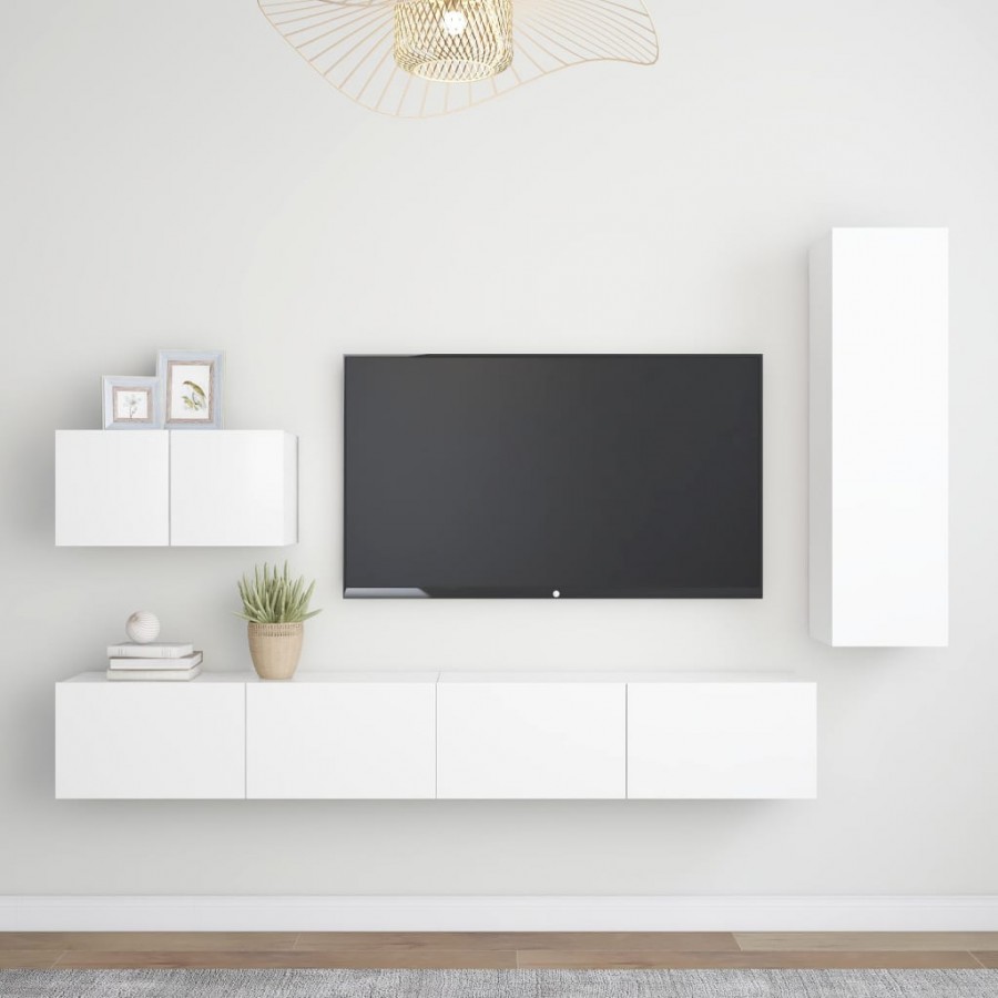 Ensemble de meuble TV 4 pcs Blanc Aggloméré