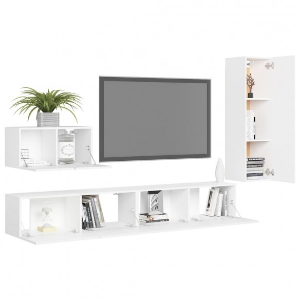 Ensemble de meuble TV 4 pcs Blanc Aggloméré