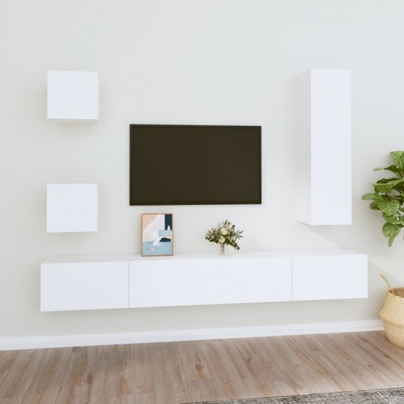 Ensemble de meubles TV 5 pcs Blanc Bois d'ingénierie