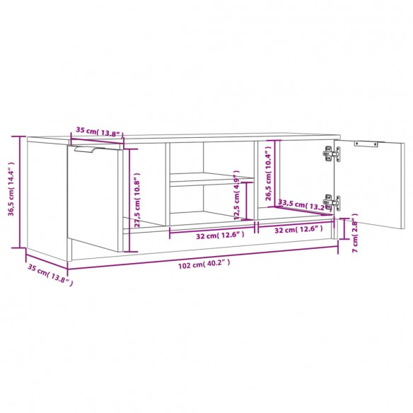 Meuble TV Chêne marron 102x35x36,5 cm Bois d'ingénierie