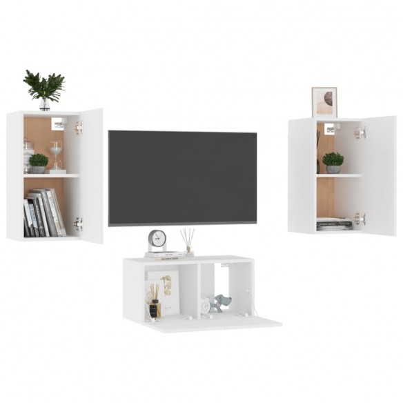 Ensemble de meubles TV 3 pcs Blanc Aggloméré