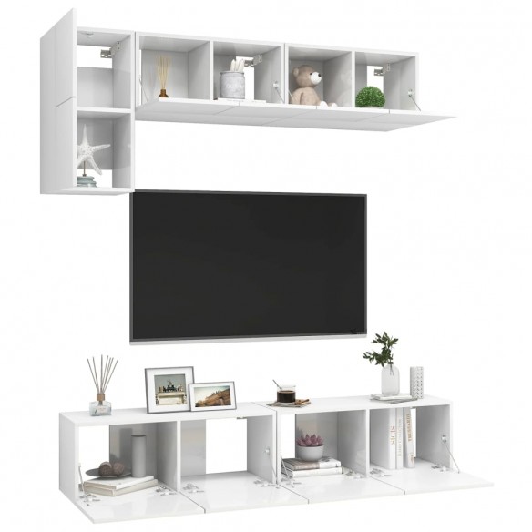 Ensemble de meuble TV 5 pcs Blanc brillant Aggloméré