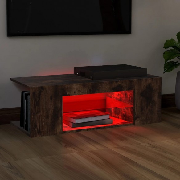 Meuble TV avec lumières LED Chêne fumé 90x39x30 cm