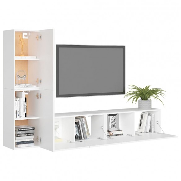 Ensemble de meuble TV 4 pcs Blanc Aggloméré