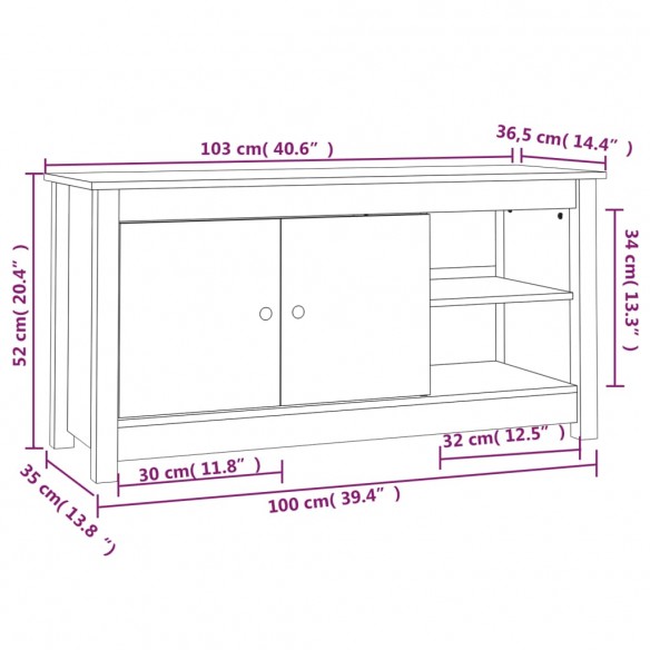 Meuble TV 103x36,5x52 cm Bois de pin massif