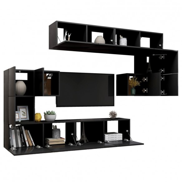 Ensemble de meuble TV 8 pcs Noir Aggloméré