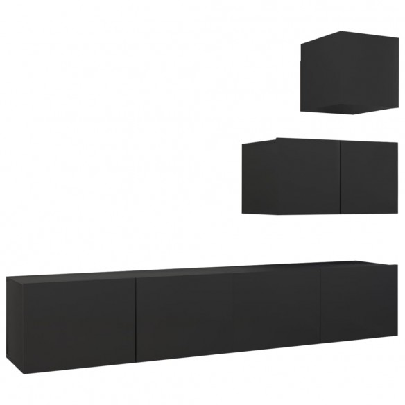 Ensemble de meuble TV 4 pcs Noir Aggloméré