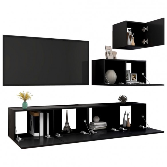 Ensemble de meuble TV 4 pcs Noir Aggloméré