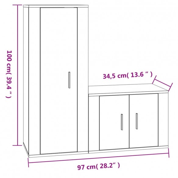 Ensemble de meubles TV 2 pcs noir bois d'ingénierie