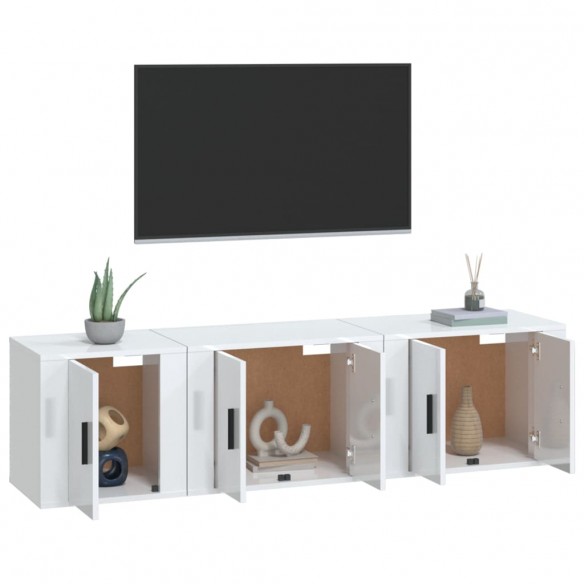 Ensemble de meubles TV 3 pcs Blanc brillant Bois d'ingénierie