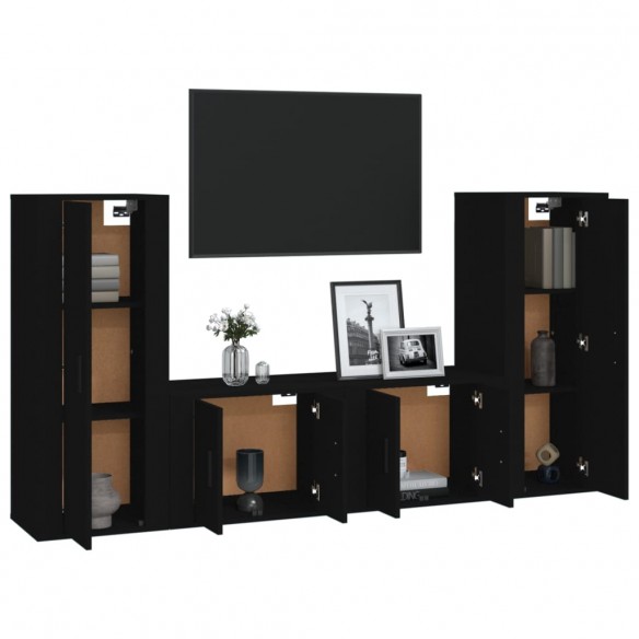 Ensemble de meubles TV 4 pcs Noir Bois d'ingénierie