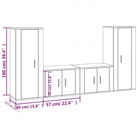 Ensemble de meubles TV 4 pcs Noir Bois d'ingénierie