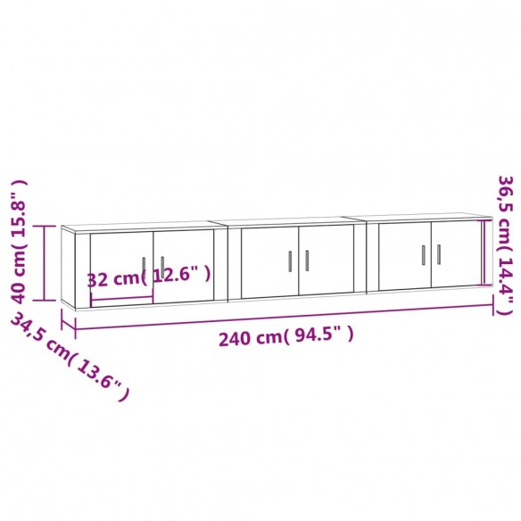 Meubles TV muraux 3 pcs chêne marron 80x34,5x40 cm