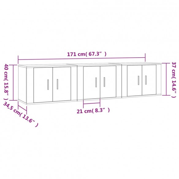 Meubles TV muraux 3 pcs blanc brillant 57x34,5x40 cm