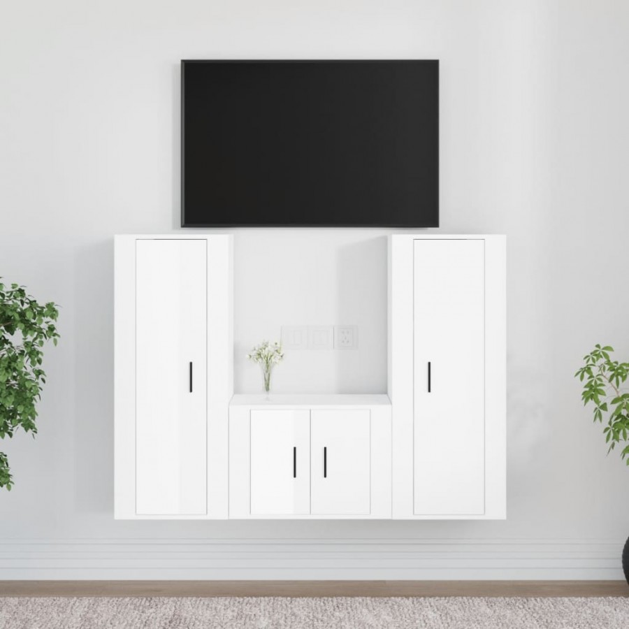 Ensemble de meubles TV 3 pcs Blanc brillant Bois d'ingénierie