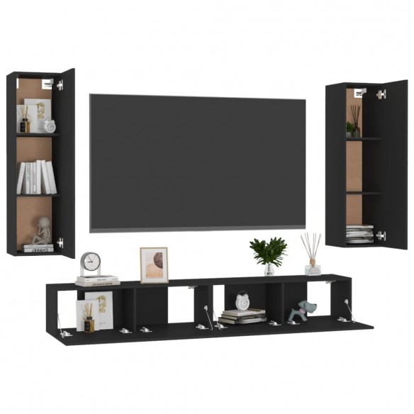 Ensemble de meubles TV 4 pcs Noir Aggloméré