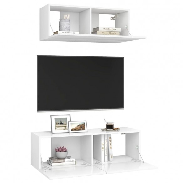 Ensemble de meuble TV 2 pcs Blanc Aggloméré