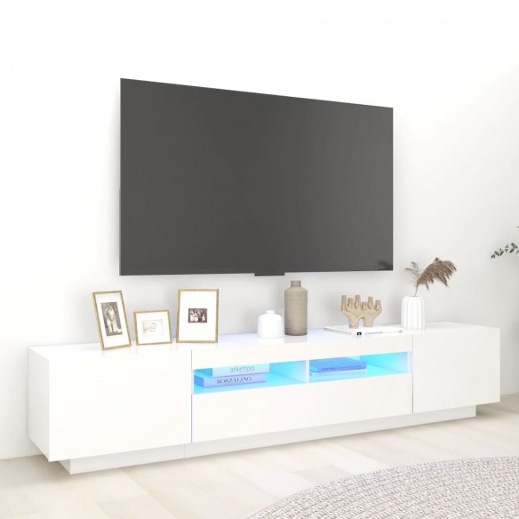 Meuble TV avec lumières LED Blanc 200x35x40 cm