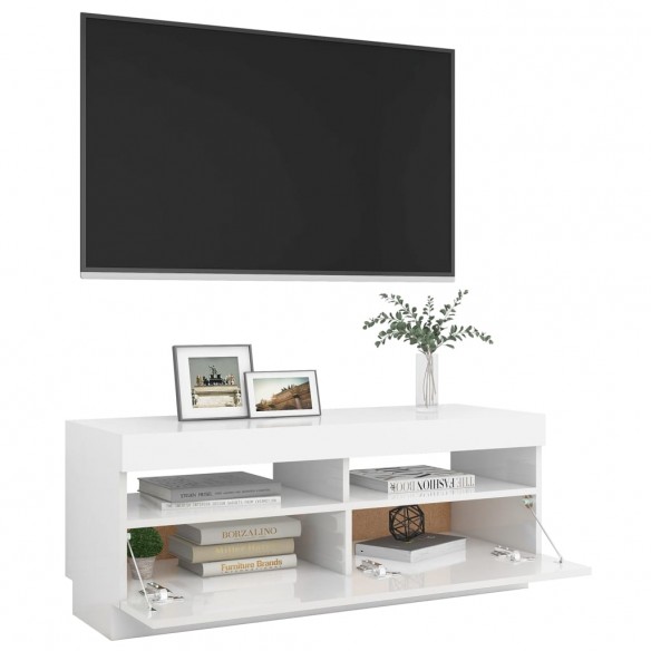 Meuble TV avec lumières LED blanc brillant 100x35x40 cm