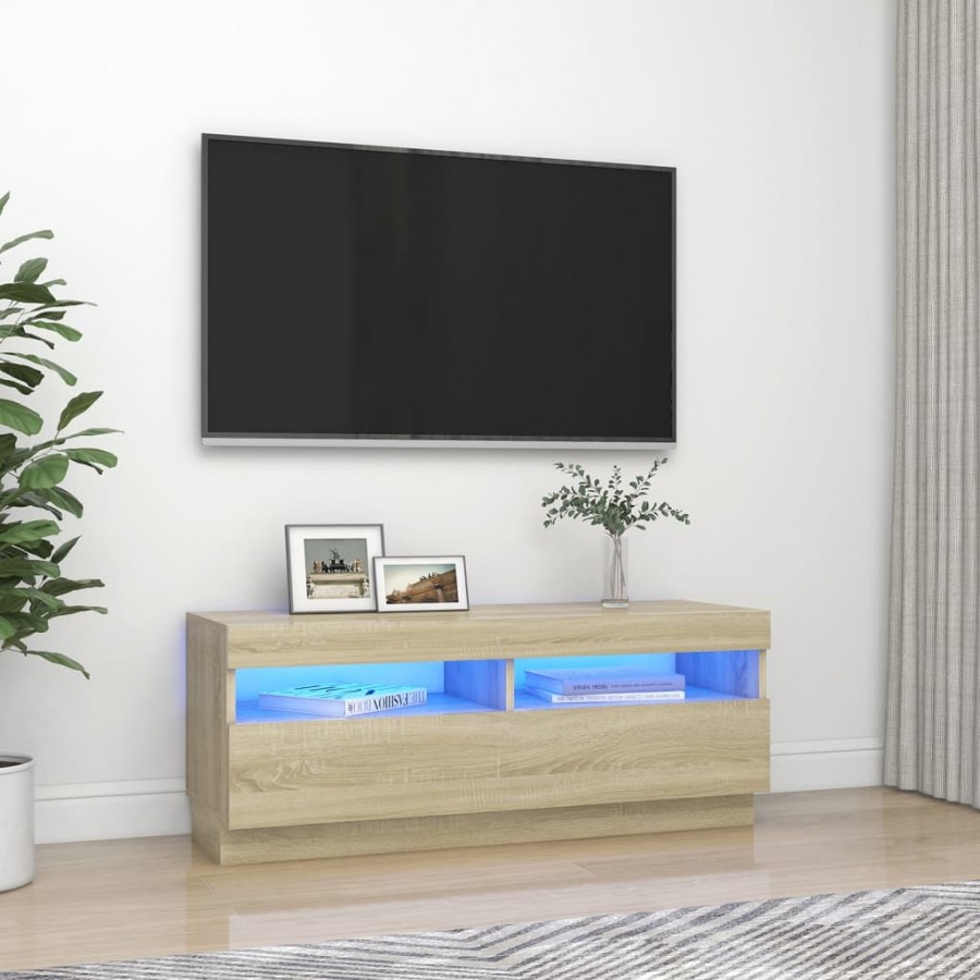 Meuble TV avec lumières LED chêne sonoma 100x35x40 cm