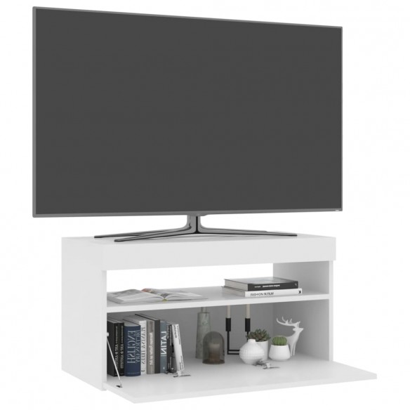 Meuble TV avec lumières LED Blanc brillant 75x35x40 cm