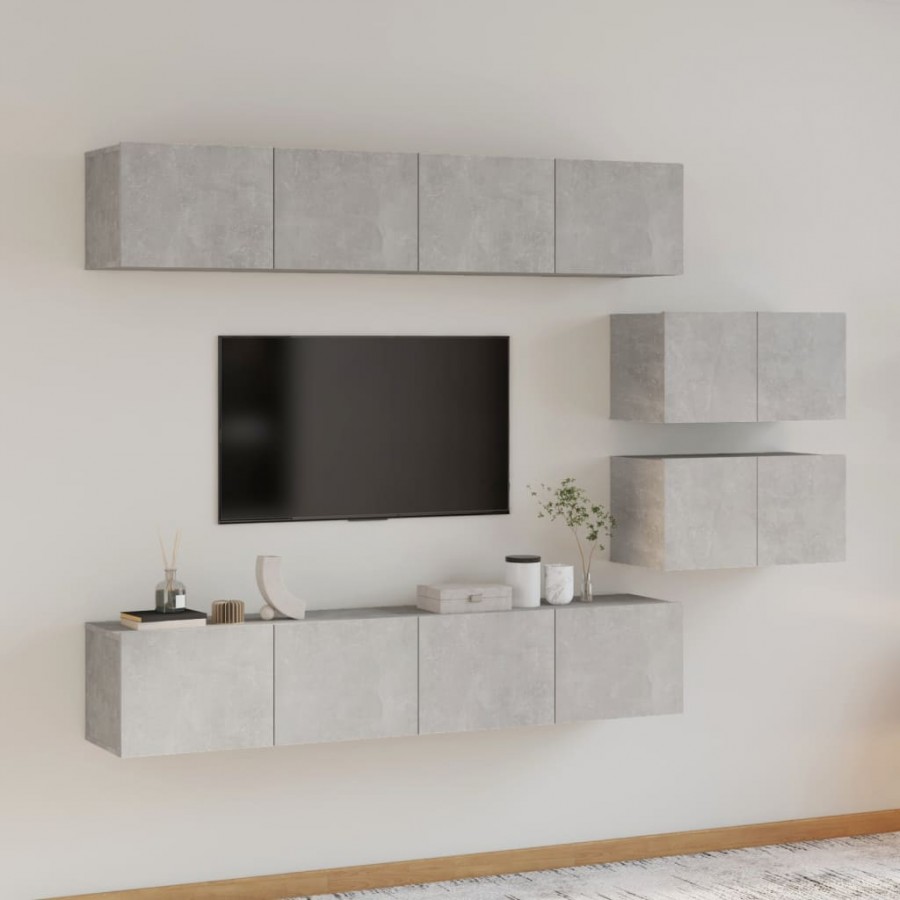 Ensemble de meubles TV 6 pcs Gris béton Bois d'ingénierie